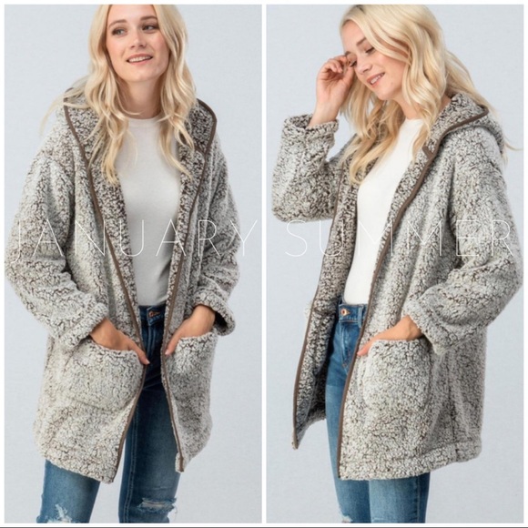 ❄️MOCHA SPECKLED SHERPA CARDIGAN HOODIE - Picture 2 of 4